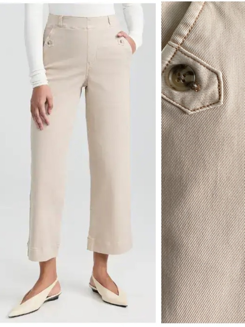 SPANX Beige Stretch Twill Wide Leg Crop Pants Large